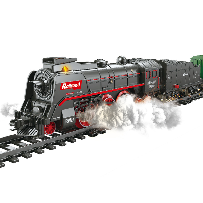 Retro Steam Train Track suit Spray Electric Small Train Matching Car Head Accessories Boys Toys