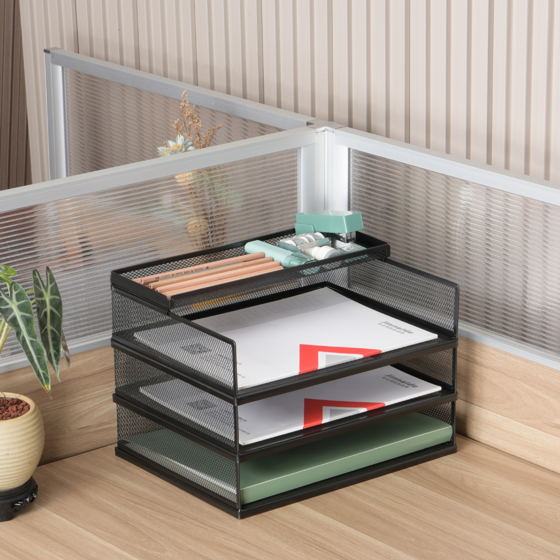 A4 wrought iron carbon steel superimposed file tray file rack multi-layer combination stationery office all-metal desk storage rack