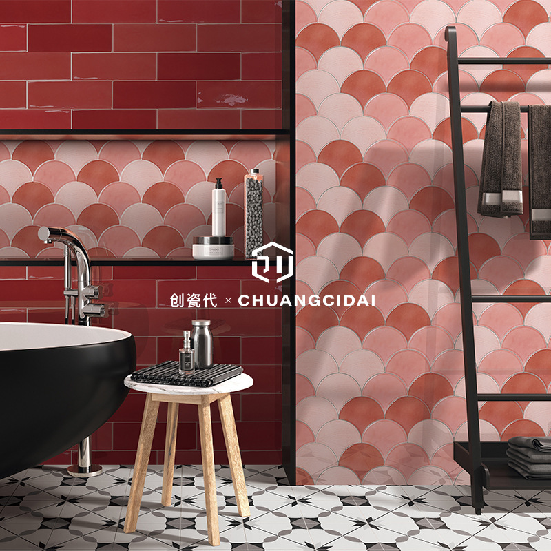 Простая кухня ванная большая фан-shaped плитка мозаика в форме рыбьей чешуи модный ресторан хостел фоновая стеновая плитка