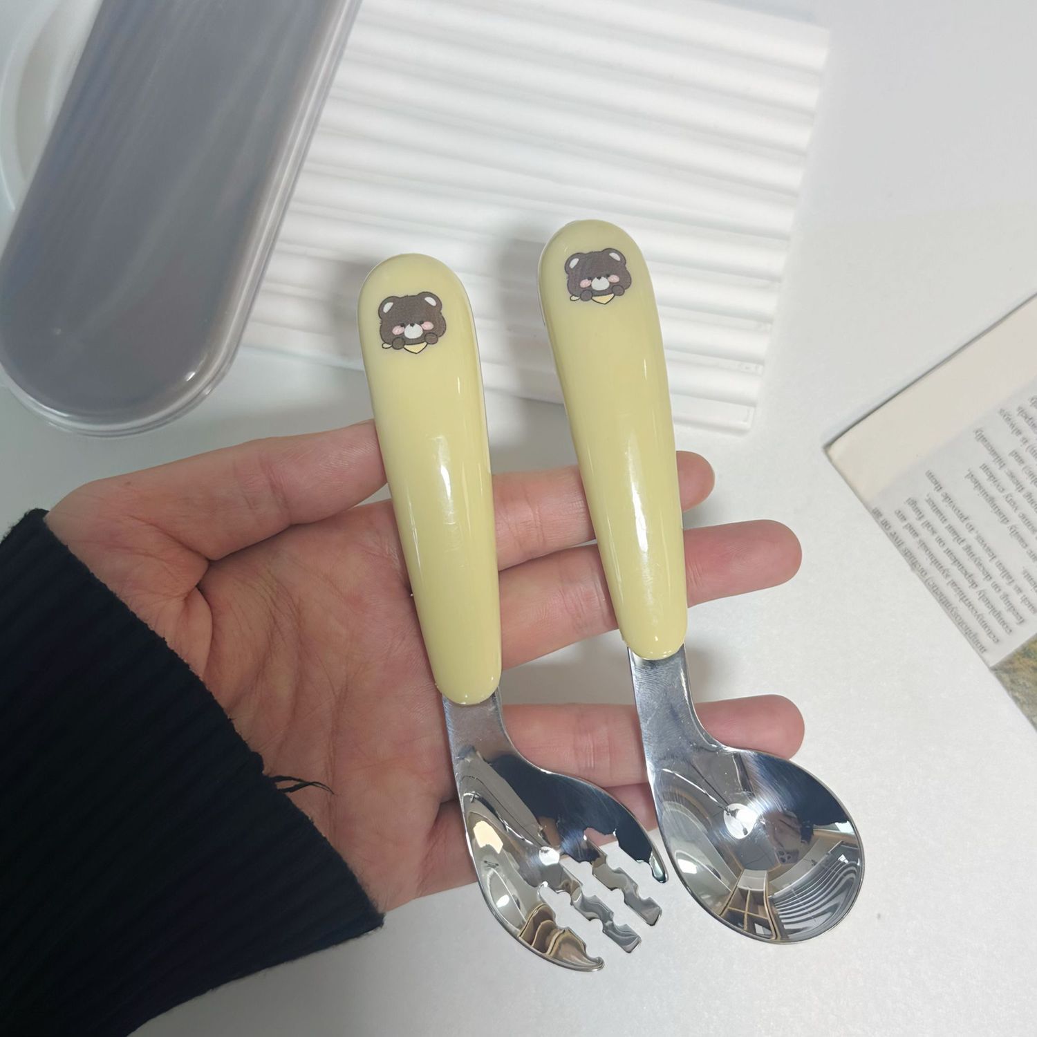 Детская тренировочная ложка из нержавеющей стали, ложка для детей, столовая ложка, посуда для детей, коробка