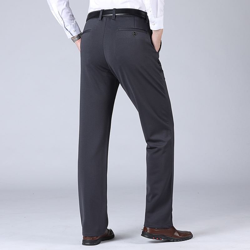 New Style Middle-Aged Men's Casual Long Pants, Thick Loose Straight-Leg High-Waisted Men's Trousers for Spring and Autumn, Dad's Dress Pants
