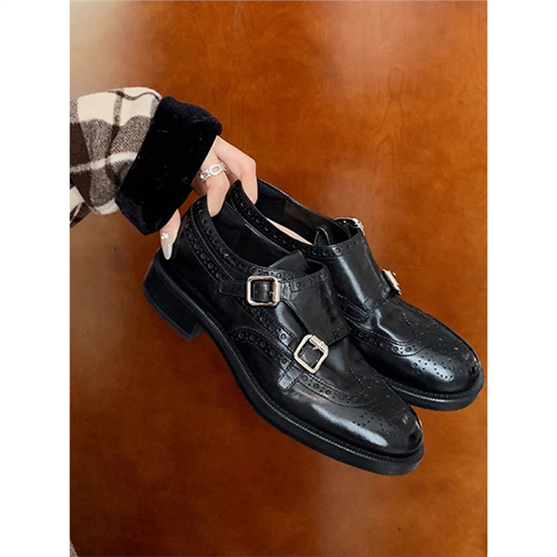 Thick-Soled Small Leather Shoes for Women 2025 Spring British Style Thick Heel French High-End Commuter Retro Loafers Genuine Leather