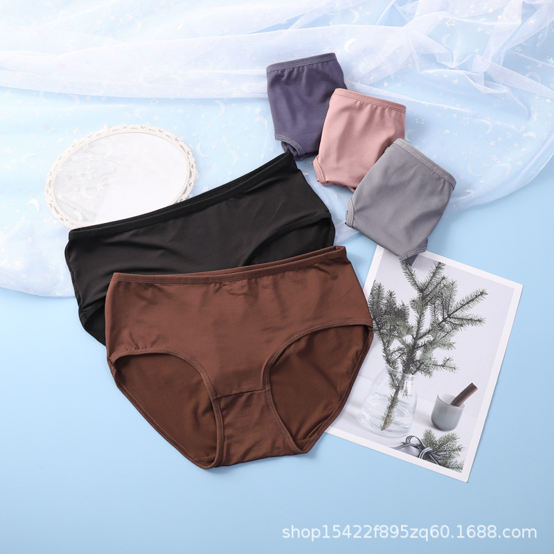 Cross-border soft milk silk Women's Mid-waist underwear girl plus size sexy elastic solid color briefs