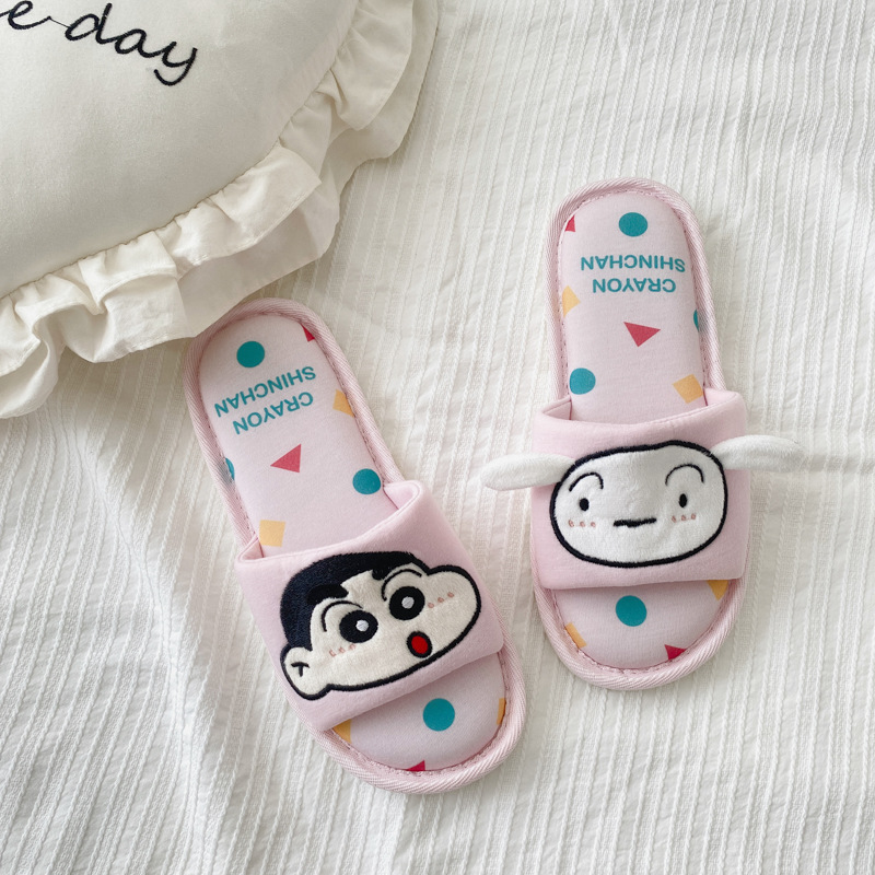 Spring and Summer New Knitted Cloth Slippers Cute Cartoon Girl Heart Indoor Non-Slip Home Open Toe Slippers for Girls