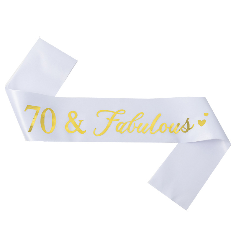 In-Stock Gold-Stamped Birthday Party Sash White Shoulder Strap 30 40 50 60 Birthday Age Ceremonial Belt