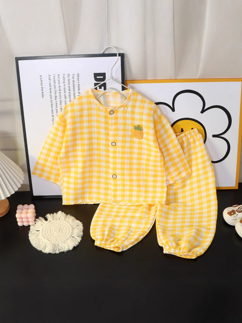 Boys and Girls Cloud Cotton Home Clothes Set Summer Cardigan Cartoon Kidsren's Pajamas Tops Pants Spring & Fall Two-Piece Set