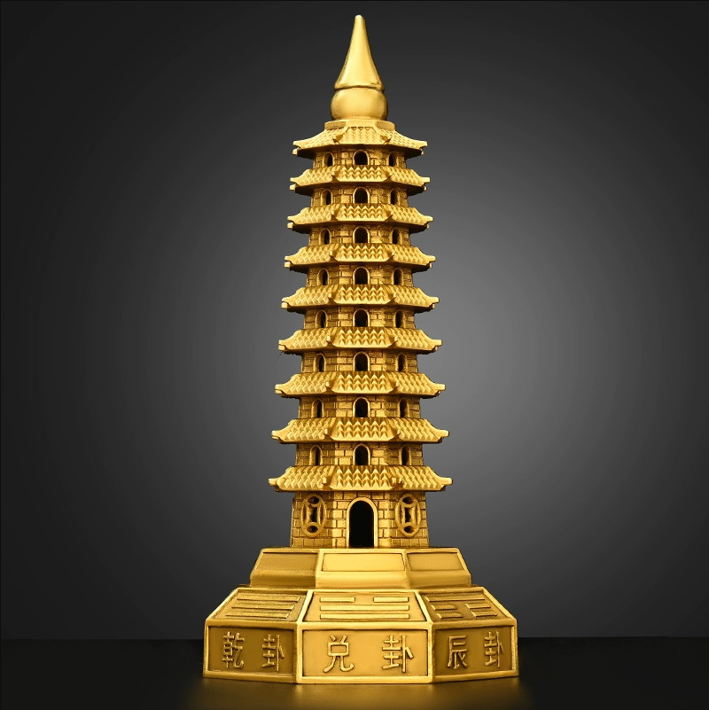 Pure Copper Nine-layer Wenchang Tower Bronze Statue Ornaments Brass Bagua Wenfeng Tower Desk Office Desktop Decorative Crafts