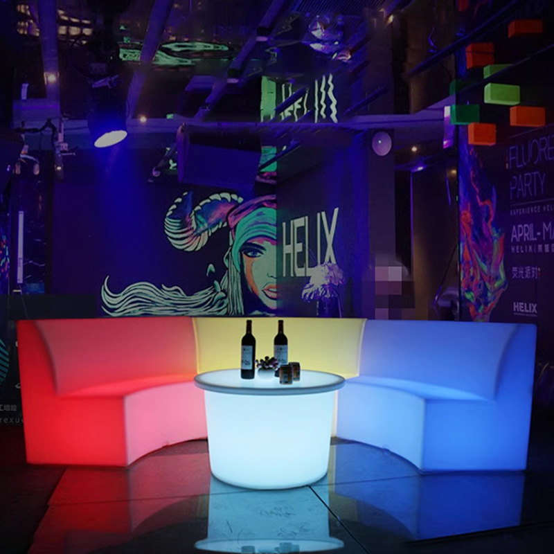 Кофейный столик с креативной LED подсветкой, изогнутый пуф, стол и стул, светящаяся мебель