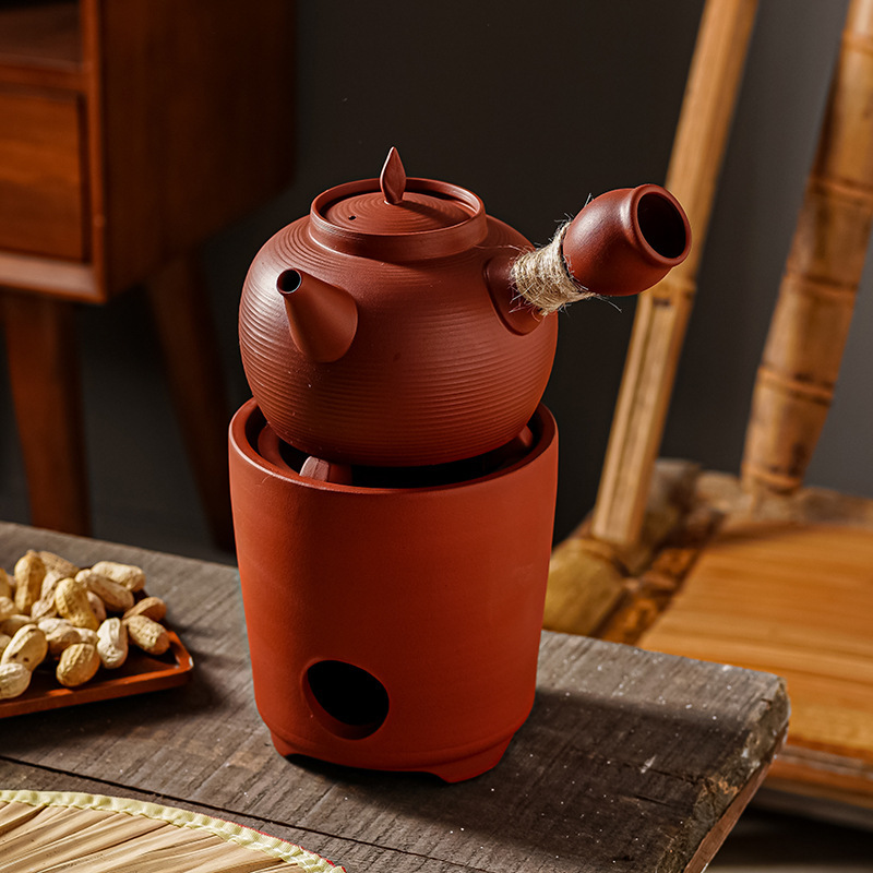 Ручная работа, маленькая угольная плита, красная глина, чайная плита для кунг-фу, оливковый уголь, керамический чайник с боковой ручкой, ретро плита из Чаошаня