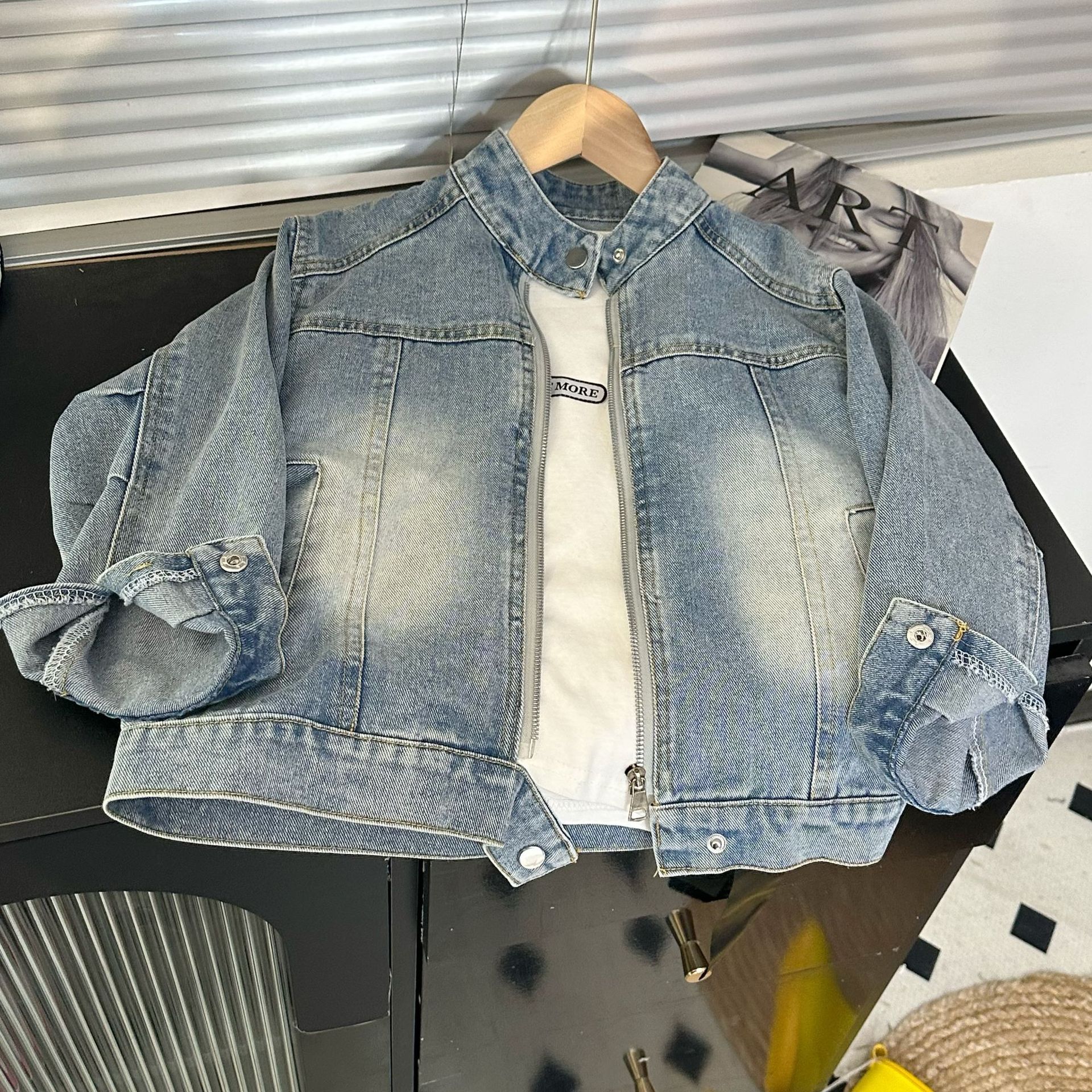 Children's Hong Kong Fashion Handsome Sand Wash Vintage Denim Jacket Boys and Girls Casual Short Style Collar Top Fashion