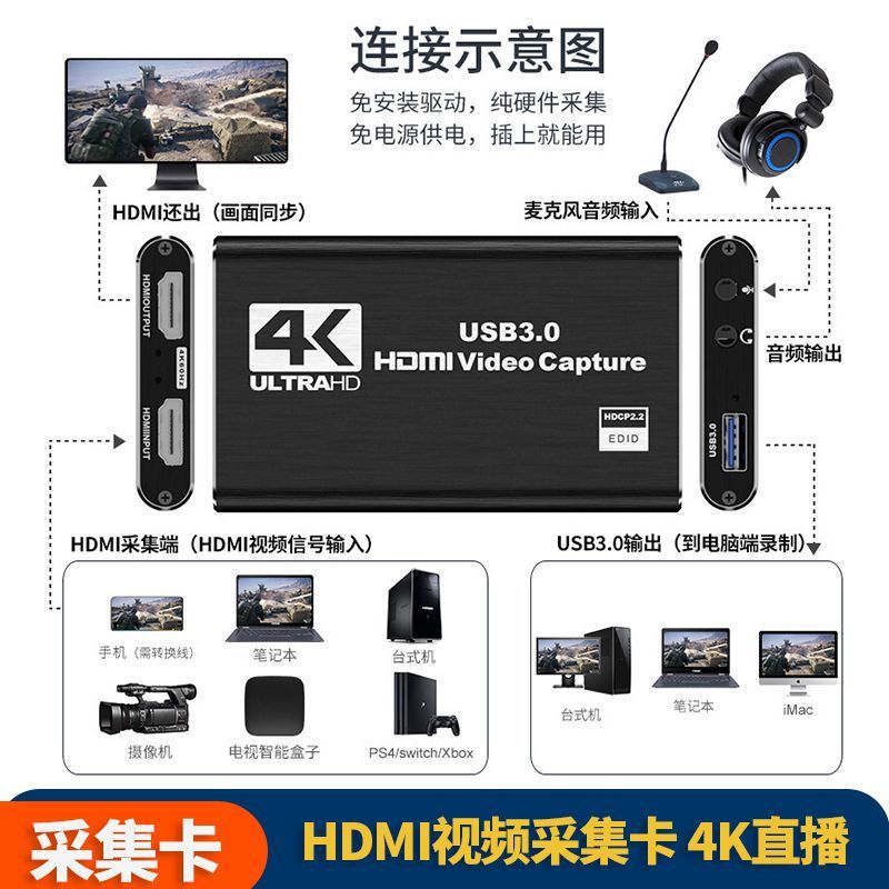 HDMI видеозахватная карта Usb3.0, проектор экрана для компьютера, камера, запись с Ps5 и мобильного телефона