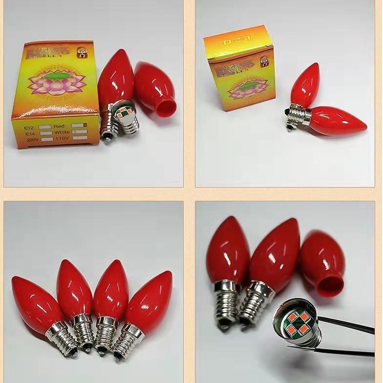 E12E14 screw pointed bubble LED Red God of Wealth Buddha worship desk candle Buddha lamp Lotus Long Ming Buddha bulb