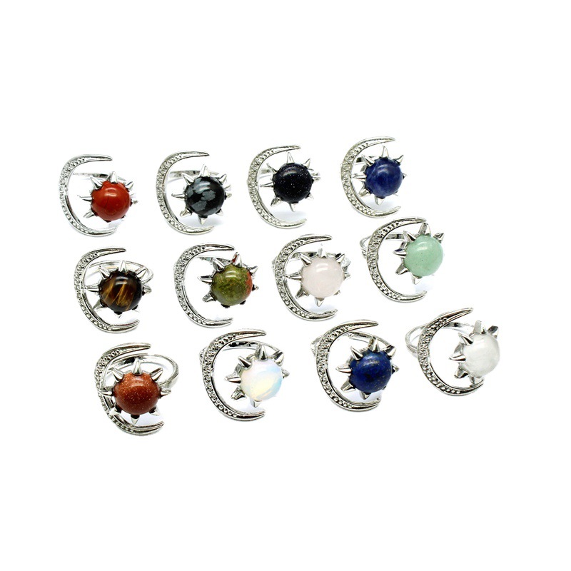 Factory direct cross-border foreign trade jewelry supply natural stone amethyst Moon Sun crystal ring Live