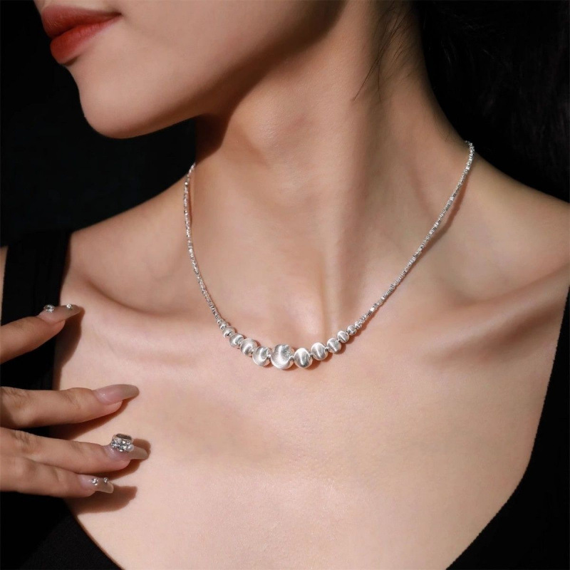 Authentic S999 Sterling Silver Fragmented Silver Necklace Minimalist Style Light Luxury Niche Gradient Cat's Eye Collarbone 2025 New Model