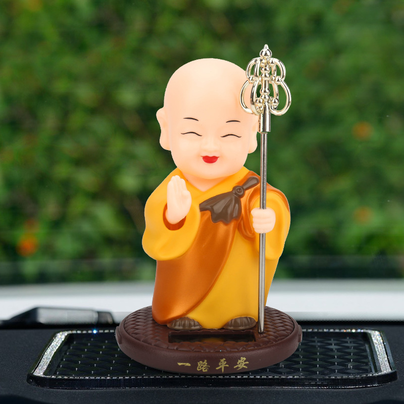 Solar National Tide Doll Monk Nod and Wave Car Console Ornaments Internet Celebrant Car Interior Ornaments Cross Border