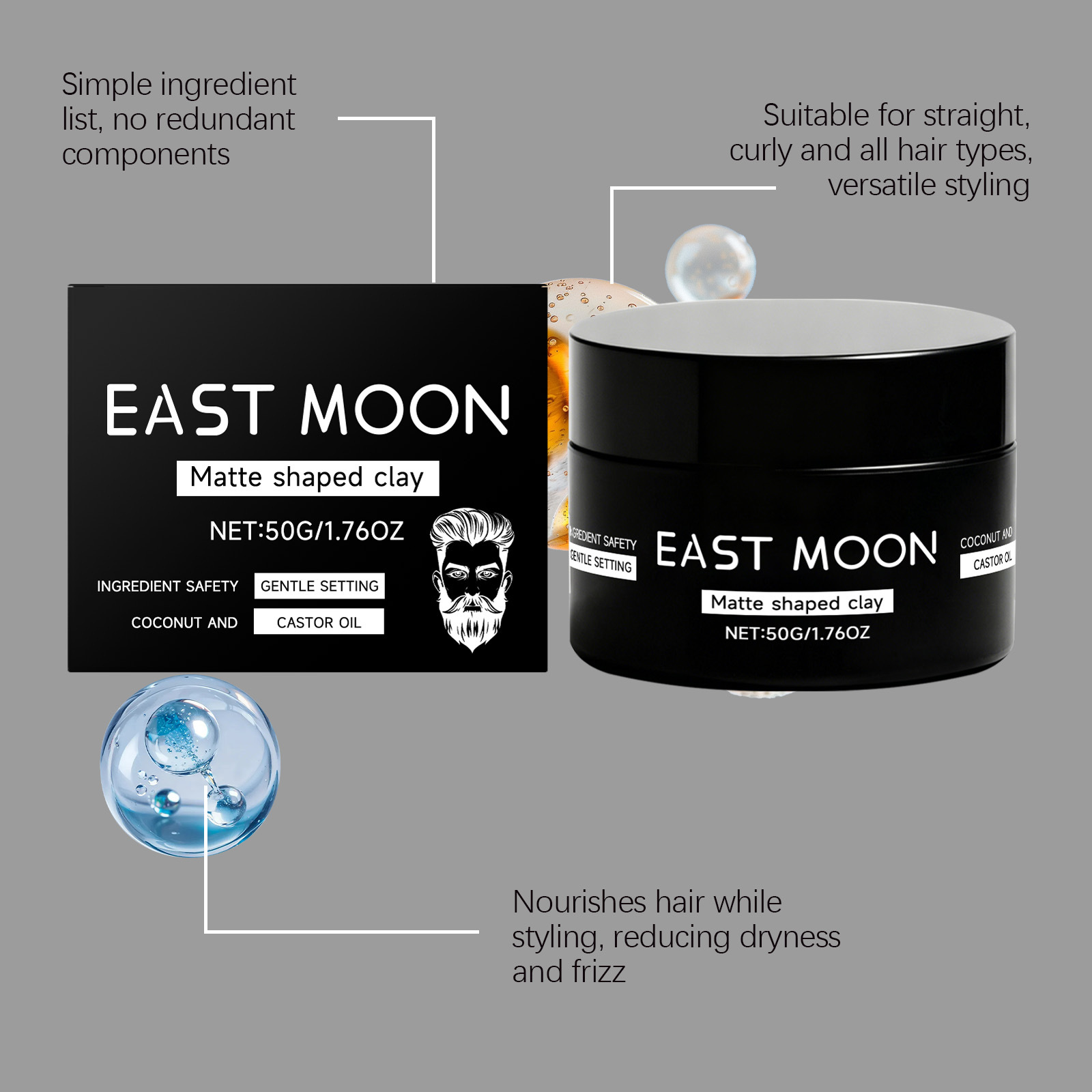 East Moon Men's Matte Styling Hair Mud Men's Hair Refreshing and Styling Mud Easy to Care for Non-Stick and Smooth