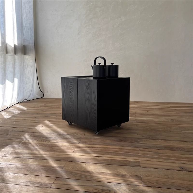 Solid Wood Tea Cabinet Wabi-Sabi Style Living Room Side Table Mobile Tea Table Small Household Solid Wood Coffee Table Kettle Integrated
