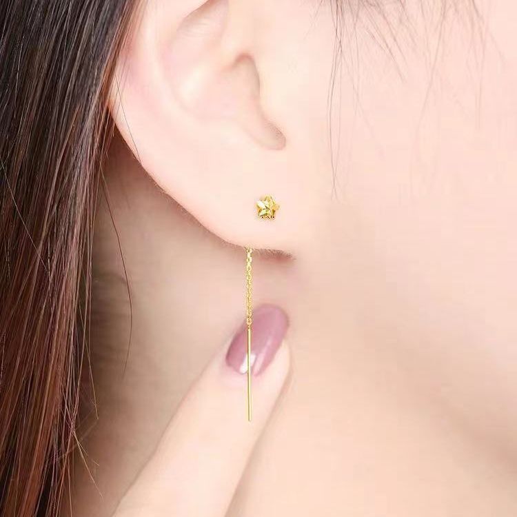 18K Gold Five-Star Ear Wire Au750 Gold Earrings Gold Store Small Gift Fashionable and Versatile Handmade Gift for Mom