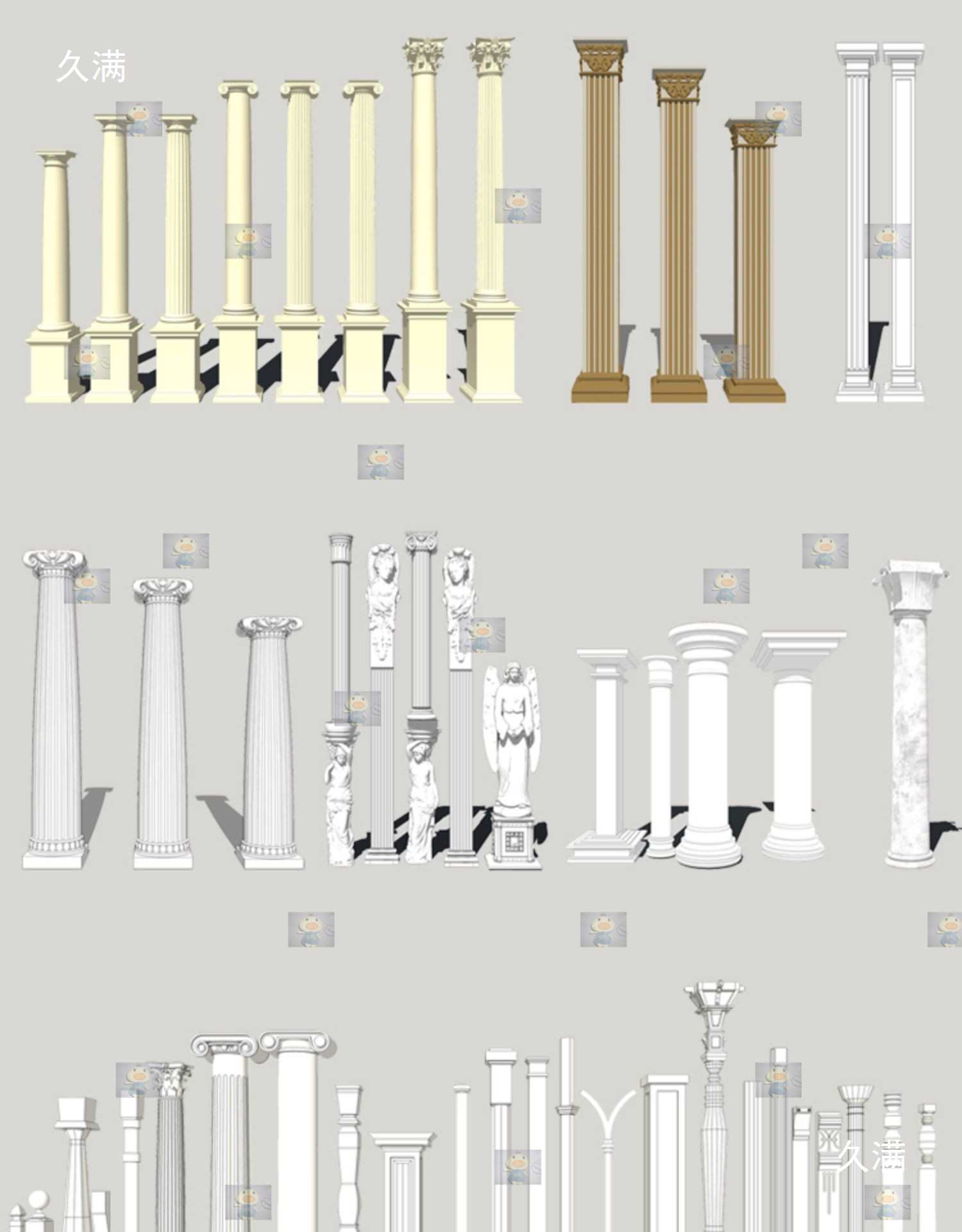 European-Style Plaster Roman Column Su Model Column Column Head Line Pillar Decoration Sketchup Sketchup Model