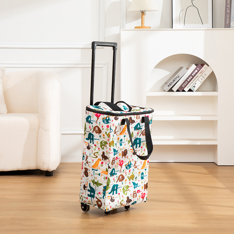 Waterproof Foldable Portable Shopping Cart with Wheels for Climbing Stairs, Reinforced Double-Layer Insulated Shopping Trolley