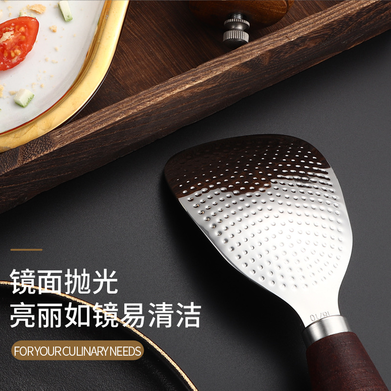 Thickened Wooden Handle Stainless Steel Rice Spoon Rice Shovel Household Upright Wooden Handle Household Spoon for Rice Cooker