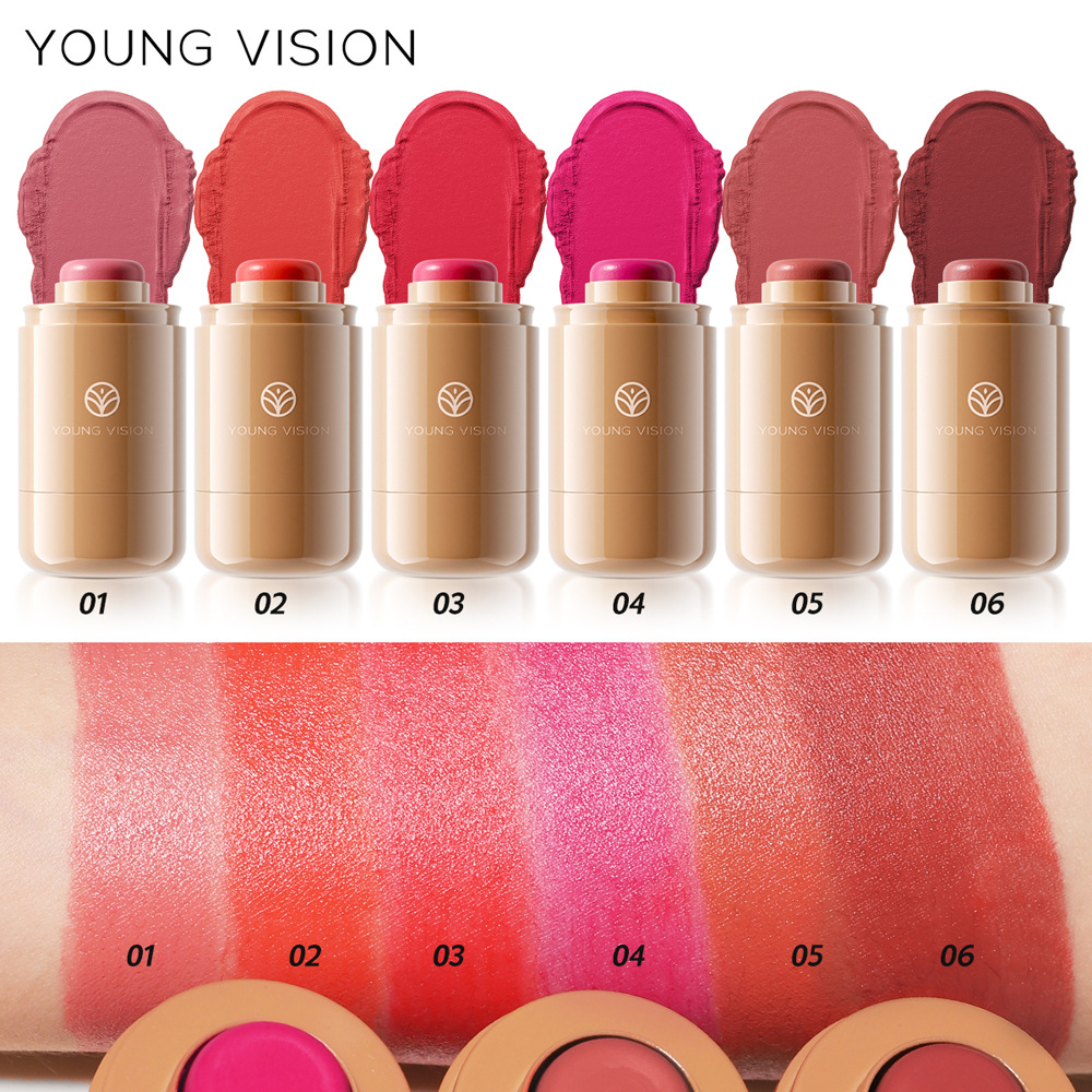 YOUNG VISION Pocket Blush Stick 6 Color Matte Lip Cheek Dual Use Cream Texture Rouge Blush