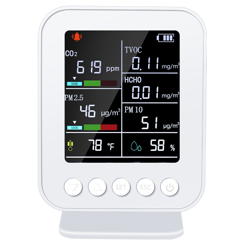 Cross-Border Popular Multi-Functional Air Quality Detector Formaldehyde Dust Carbon Dioxide Temperature and Humidity Monitoring Alarm