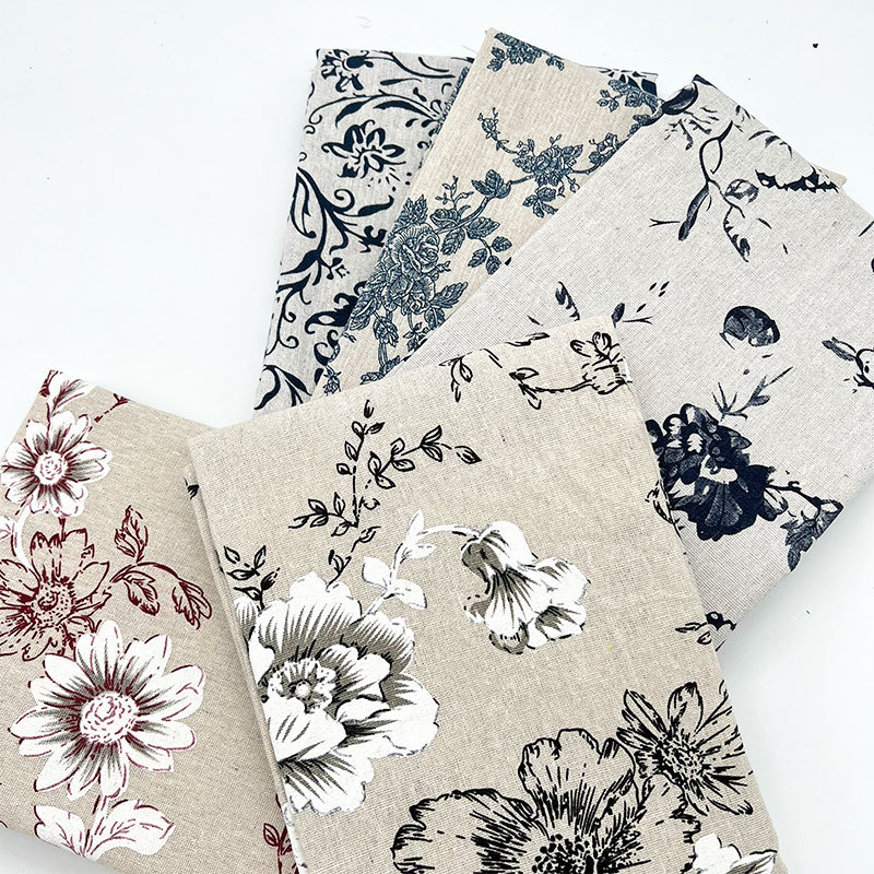 [In Stock m price] cotton and linen fabric Chinese style retro blue and white porcelain pattern printed cloth tablecloth sofa fabric