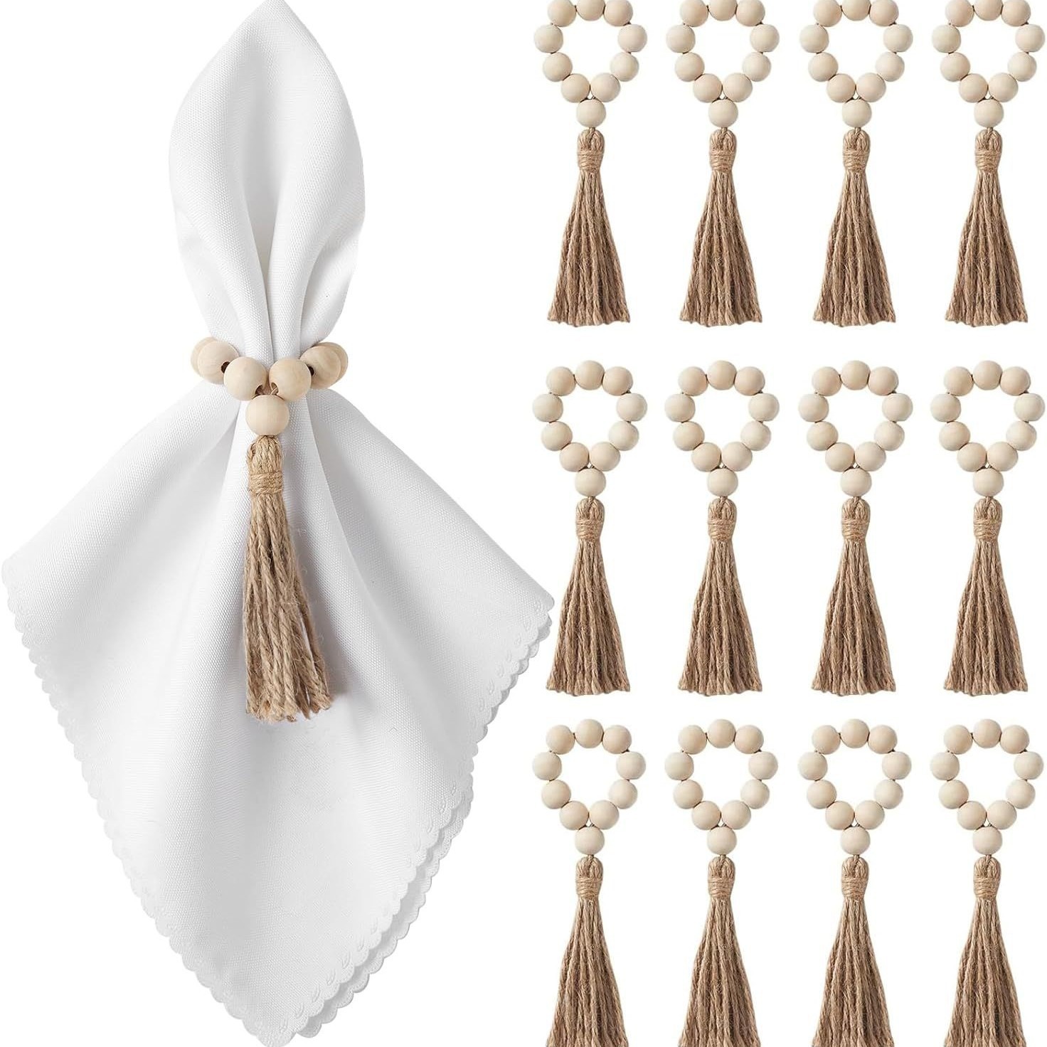 Кросс-бордерный горячий веревочный держатель для салфеток из джута, цветные деревянные бусины, кисточка, ручная работа, кольцо для салфеток