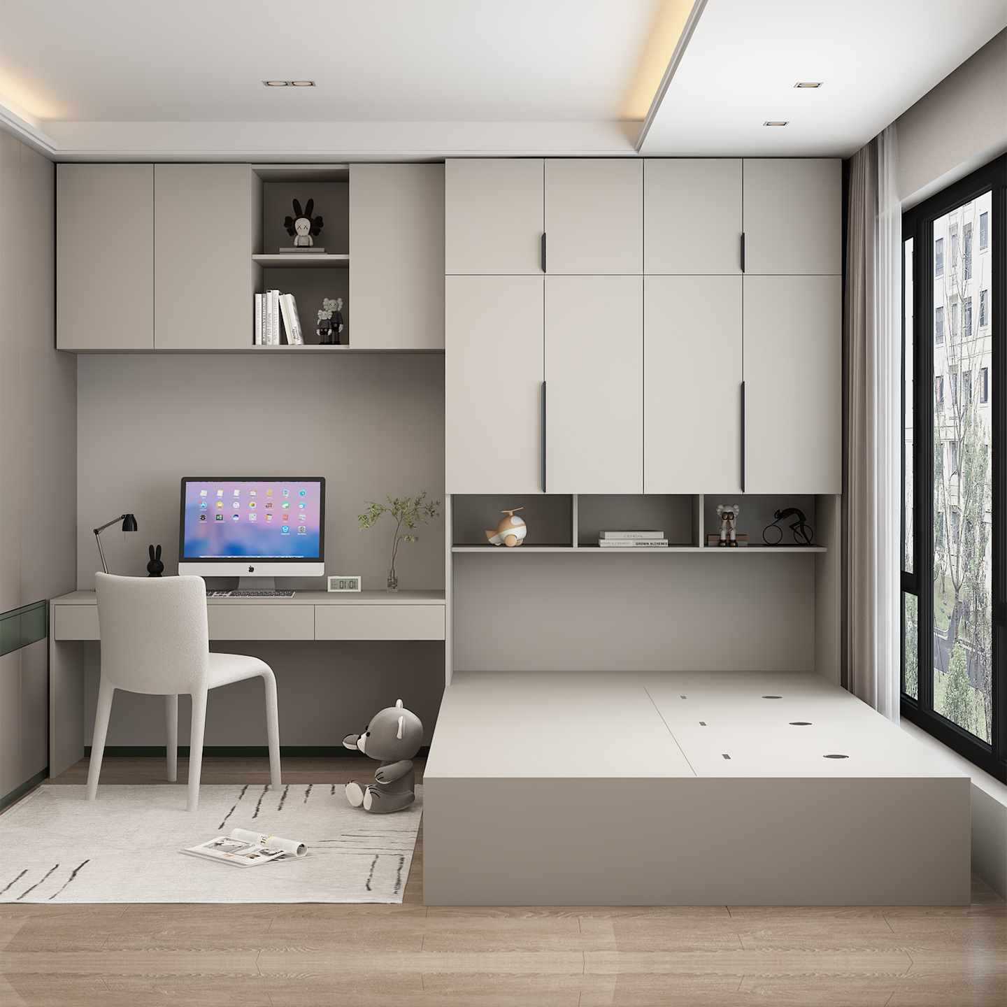 ✅ Wardrobe Bed with Desk Integrated Bed Small Apartment Bedroom Tatami Storage Combination Bed with Desk Vertical Cabinet Bed Set