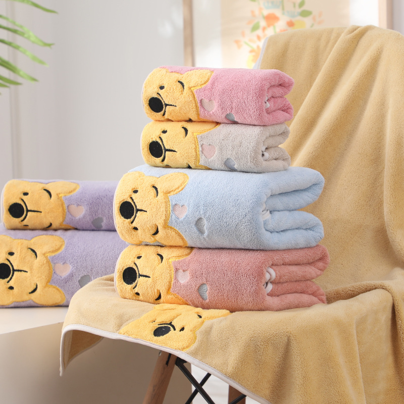 Cartoon Embroidered Coral Fleece Winnie Towel Bath Towel Set Towel Soft Absorbent Couples Face Wash Face Towel Household Bath Towel