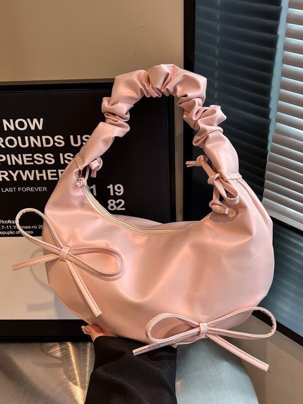 Cloud Bag for Women, Niche Design, Pleated Shoulder Strap, Bowknot Single Shoulder Bag, 2025 New Model, High-End Texture, Underarm Bag for Women