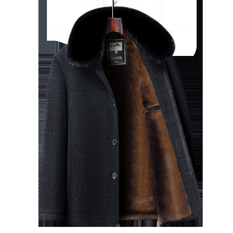 Middle-Aged Dad's Winter Cotton-Padded Jacket with Velvet and Thickeneded Jacket for Middle-Aged and Elderly Men's Chenille Cotton-Padded Jacket for Grandpa