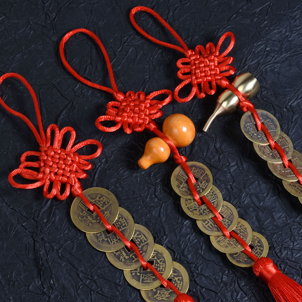 Five Emperors Copper Gourd Money Door-To-Door Authentic Pendant Pure Brass Ornament Press Threshold Chinese Knot Hanging String Wholesale Feng Shui