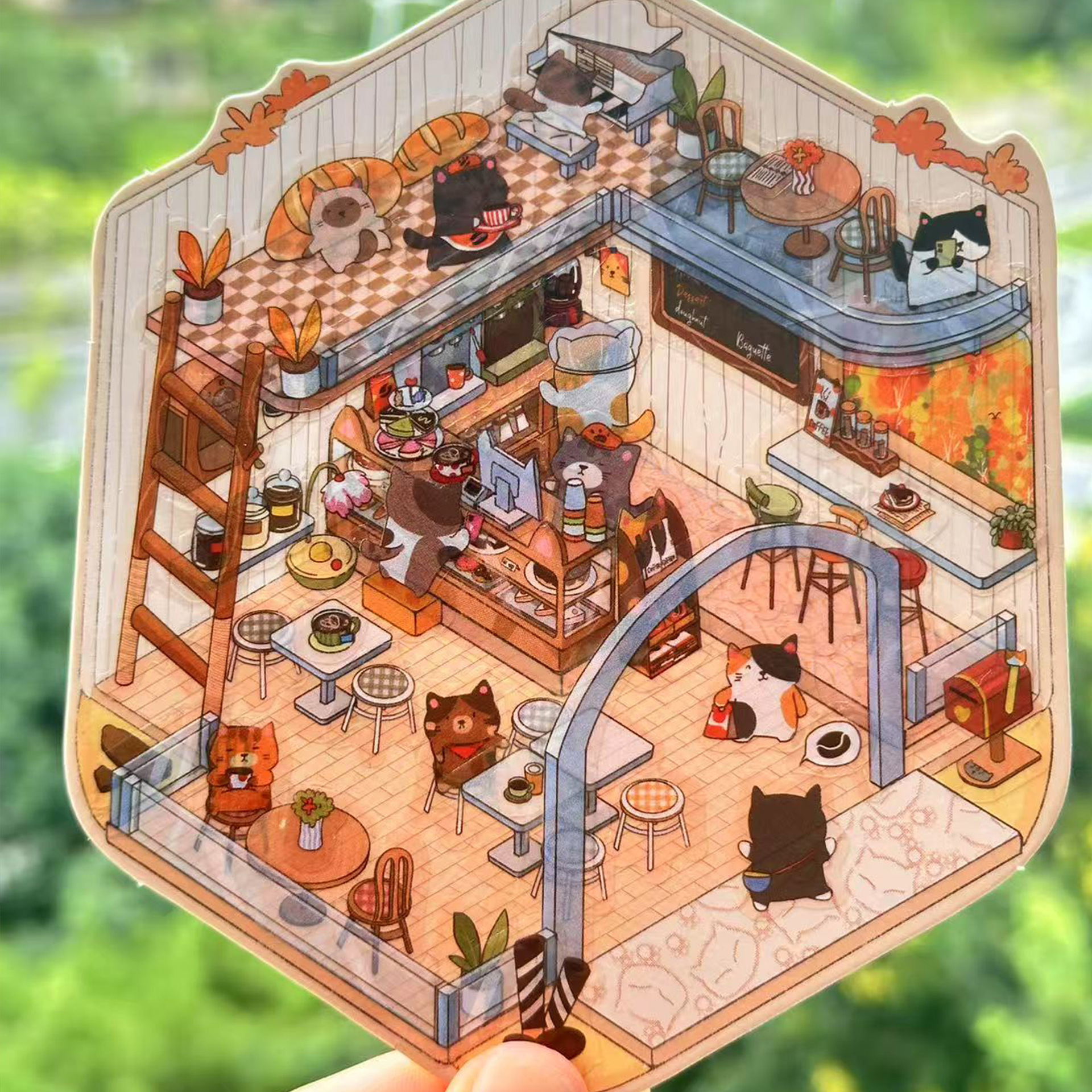 Korean Cartoon Landscaping Stickers Cute Visual 3D Stereo Cabin Little Red Book Decompression Landscaping Scene Handbook Stickers