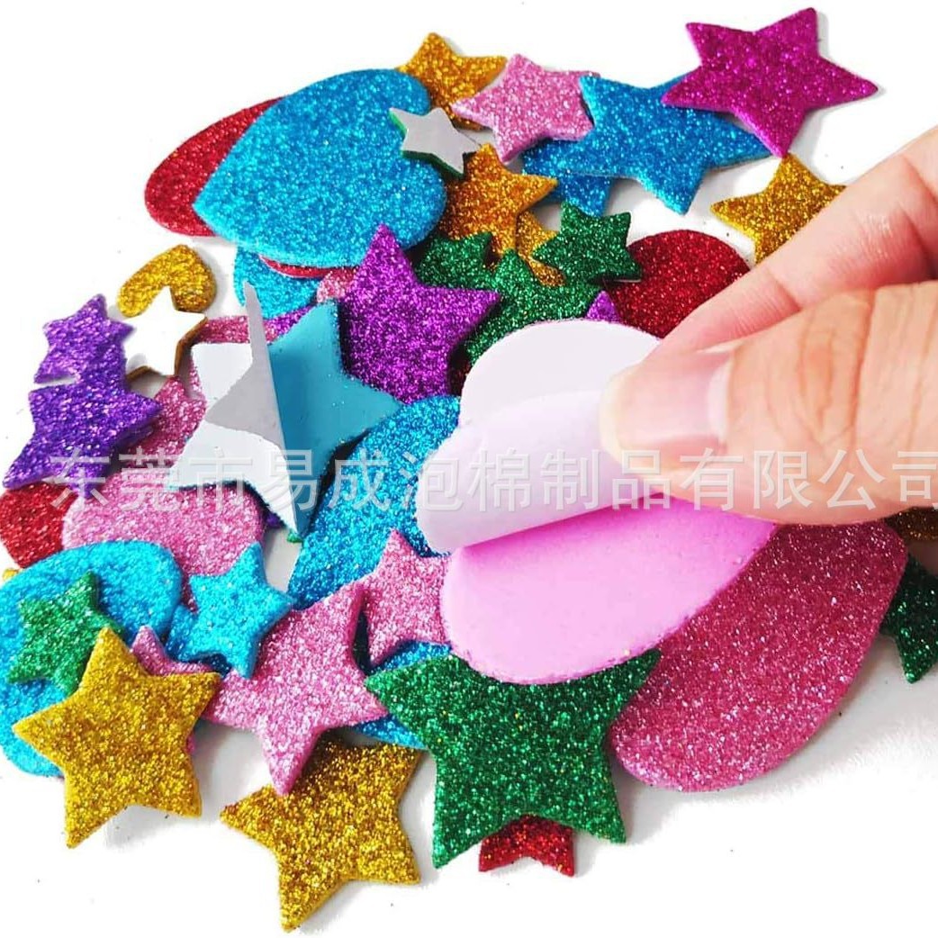 Amazon Hot Stars Love Decorative Stickers Foam Glitter Stickers Color Handmade DIY Glitter Powder Stickers