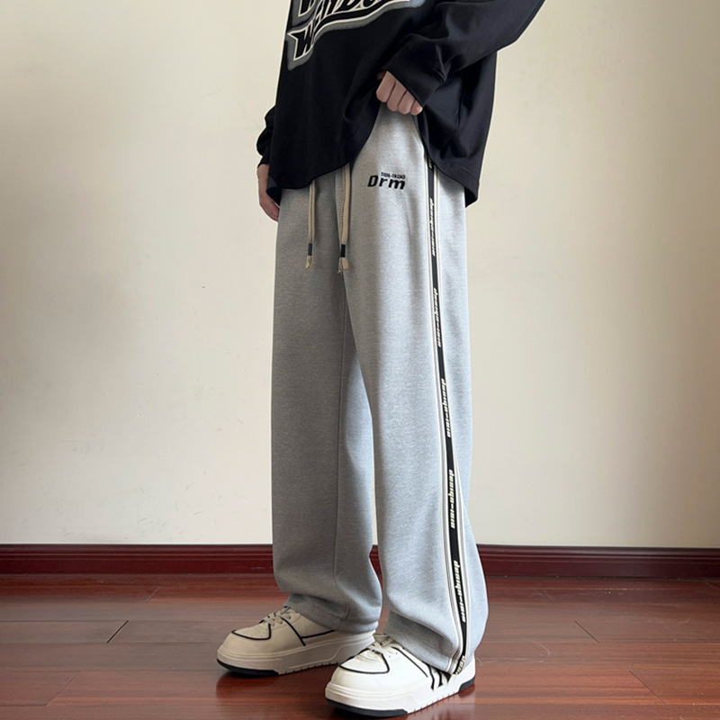 Men's Spring and Autumn Letters Embroidered Casual Pants Men's Trendy Brand Youth Striped Sports Pants