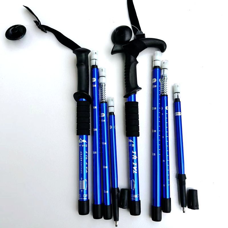 Cross-Border Shock-Absorbing High-Strength Trekking Pole Ultra-Light Aluminum Alloy Four-Section Curved Handle Straight Handle Telescopic Crutches Wholesale in Stock