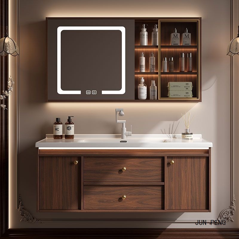 Антикварный шкаф для ванной из ореха, интегрированная керамическая раковина, китайский стиль