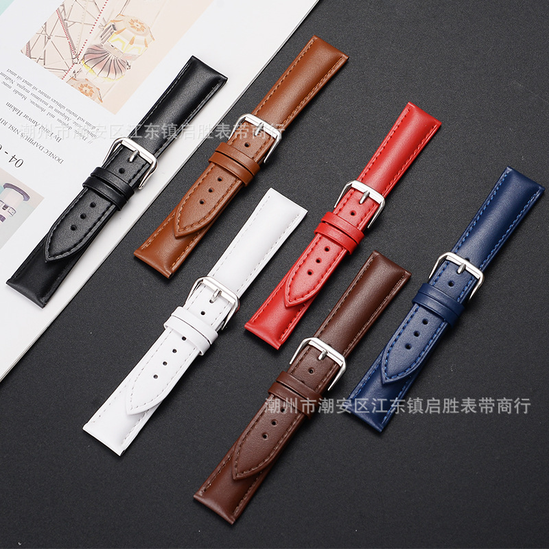 Manufacturer's Ready-Made Genuine Leather Watch Strap Plain Calfskin Needle Pattern Cowhide Strap Accessories 20Mm22Mm
