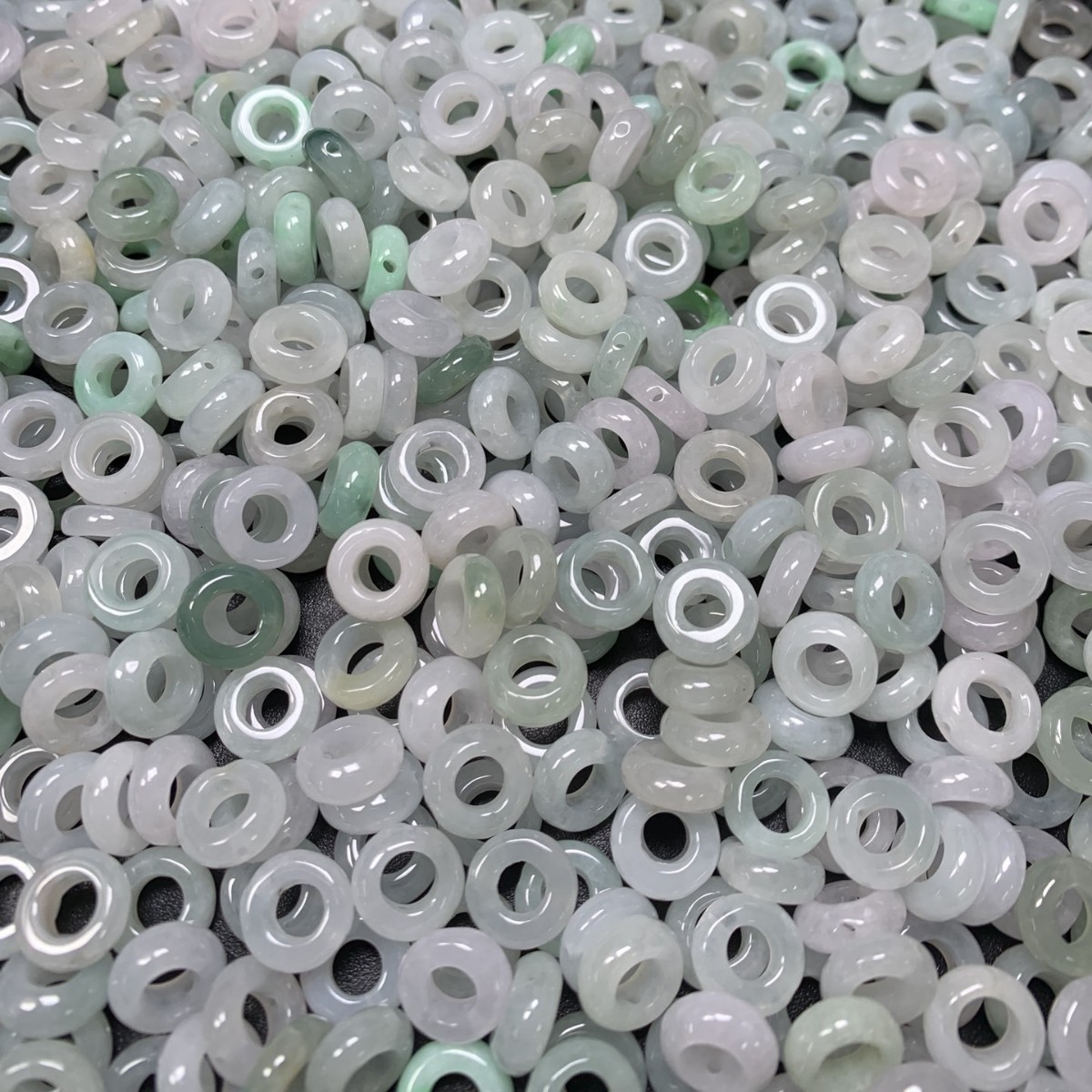 Natural Burmese jadeite A goods jade ring ice three-color small jade ring straight hole running ring jade woven jewelry accessories