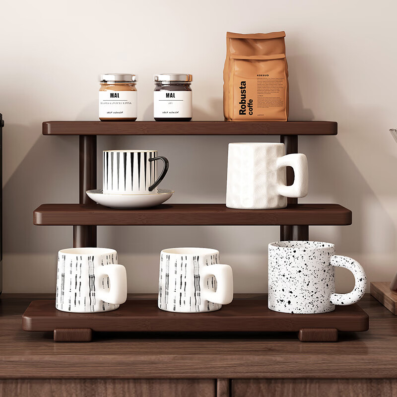 Desktop Storage Rack Bamboo Household Ladder Rack Coffee Cup Perfume Cosmetics Wine Display Shelf