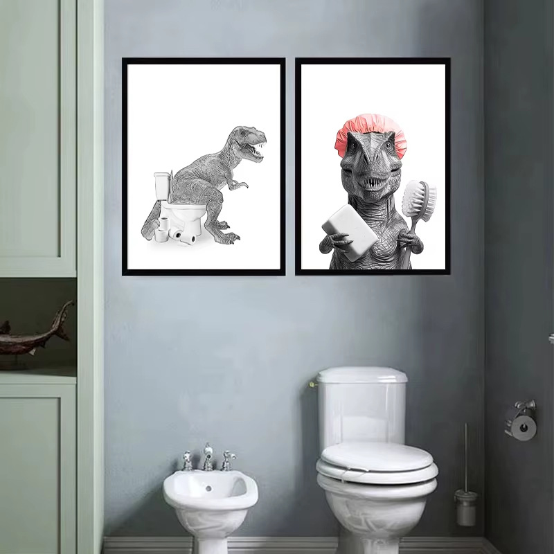 AliExpress selling black and white bathroom animal cat dog toilet toilet canvas painting decorative painting core poster