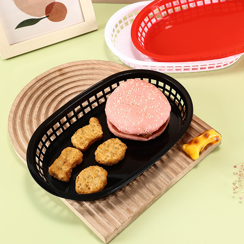 Factory Direct Sales Plastic French Fries Basket Burger Basket Runway Shape Drainable Fruit Plate Living Room Bread Basket Large Size