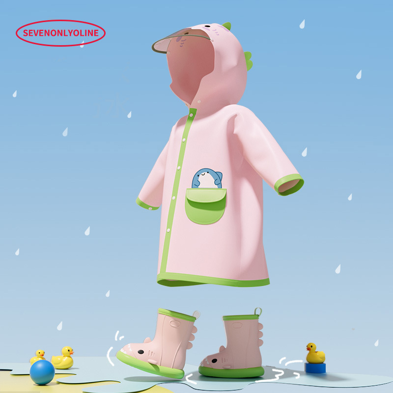 Милый детский дождевик в виде акулы для мальчиков и девочек, водонепроницаемый дождевой пончо и комплект дождевых обуви, школьная сумка