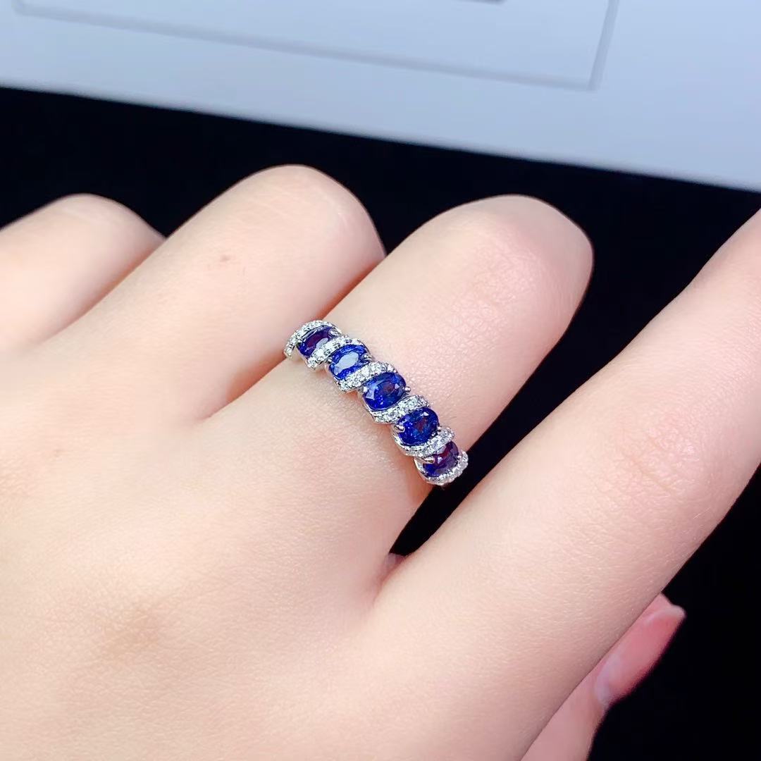 Natural Sapphire Ring 925 Sterling Silver Inlaid Accessible Luxury Fashion Twisted Wire Exquisite High-End Gemstone Jewelry Ring