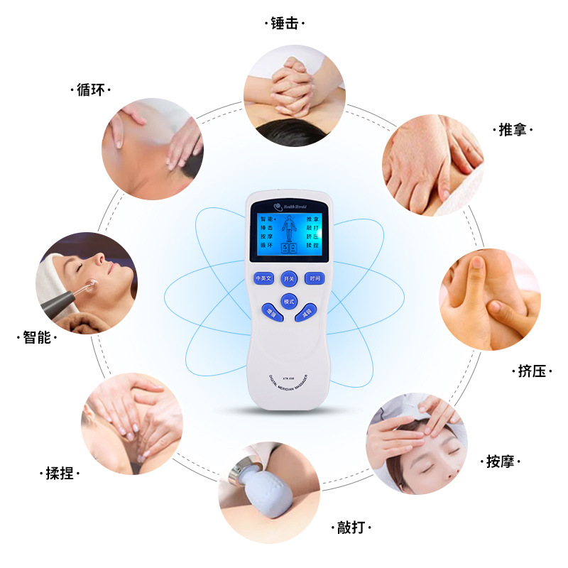 Double Hole Wholesale New Multi-Functional Digital Massager Ems Cross-Border Chinese, English and Russian Meridian Physiotherapy Digital Pulse