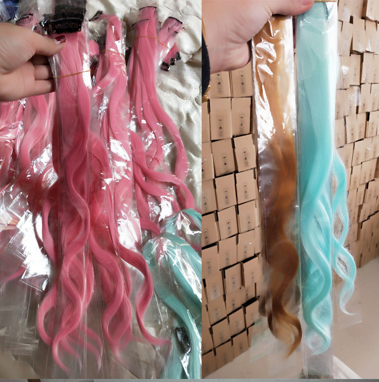 Color wig piece curly hair wig piece color hair piece curly hair clip hair chemical fiber wig color hair extension hair piece