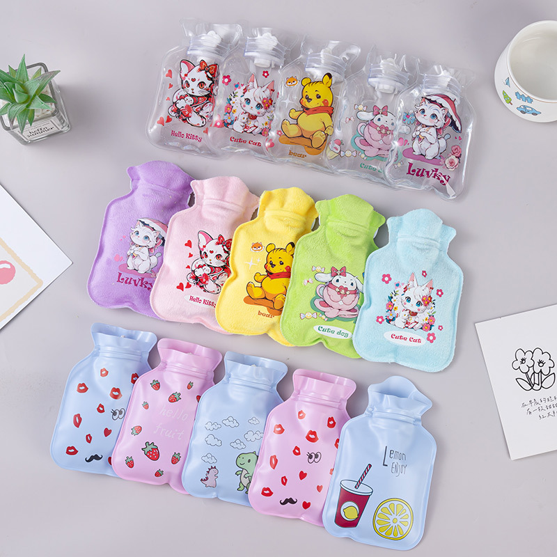 Cute water injection hot water bag wholesale cartoon pvc hand warmer printed logo gift small water filling warm water bag
