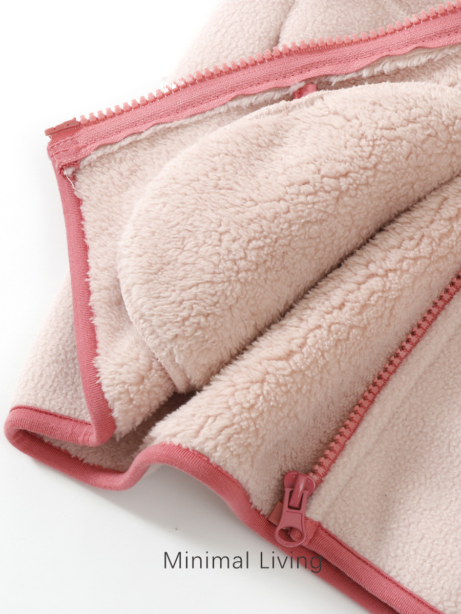 Children's Autumn and Winter Fleece-Lined Thickened Jacket, Student School Uniform Essential, High-Neck Warm Top, Lightweight Warm Thickened Fleece Top